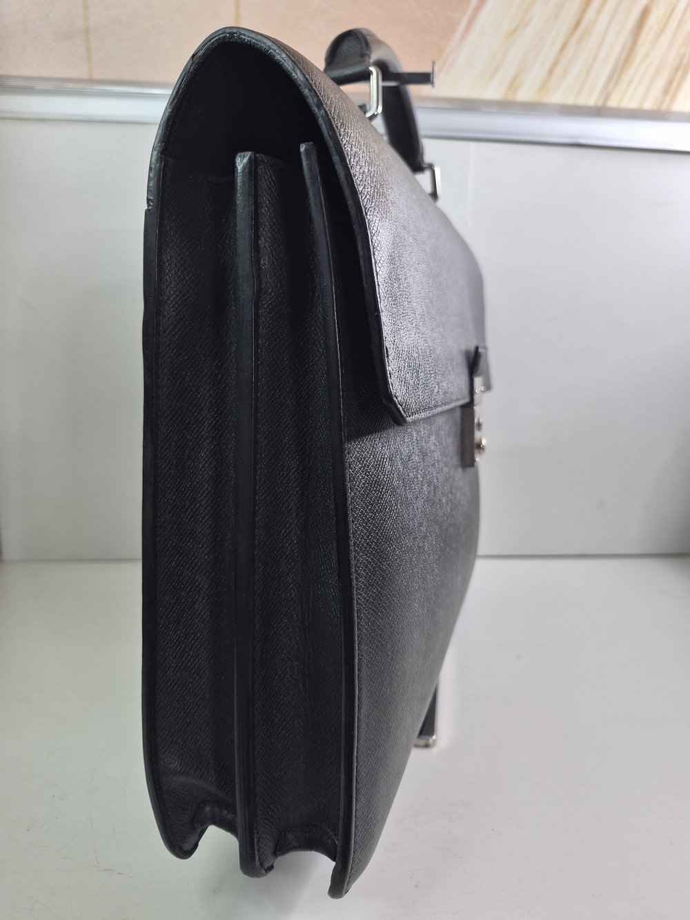 Louis Vuitton Black Textured Leather Briefcase with Silver Lock - Picture 3 of 12